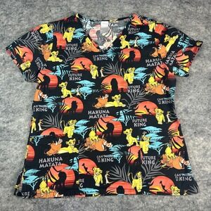 Disney's Lion King Womens Medium Scrub Top Black Hakuna Matata Simba Timon Pumba